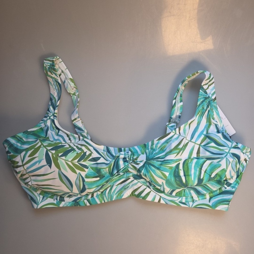 Shade & Shore Women's White Green‎ Leaf Print Bikini Top Size 20 NWT Underwire